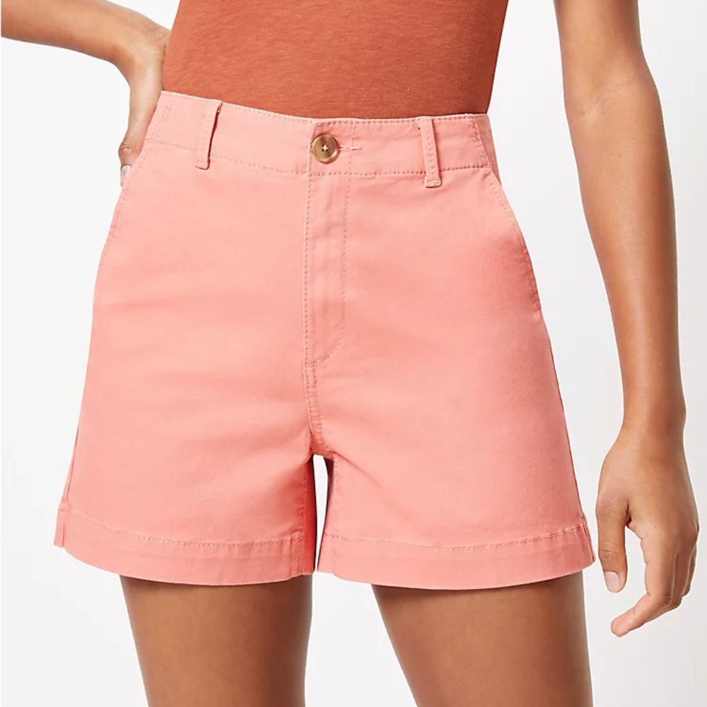 NEW Loft Size 2 Curvy Washed Twill Shorts Coral Orange High Rise